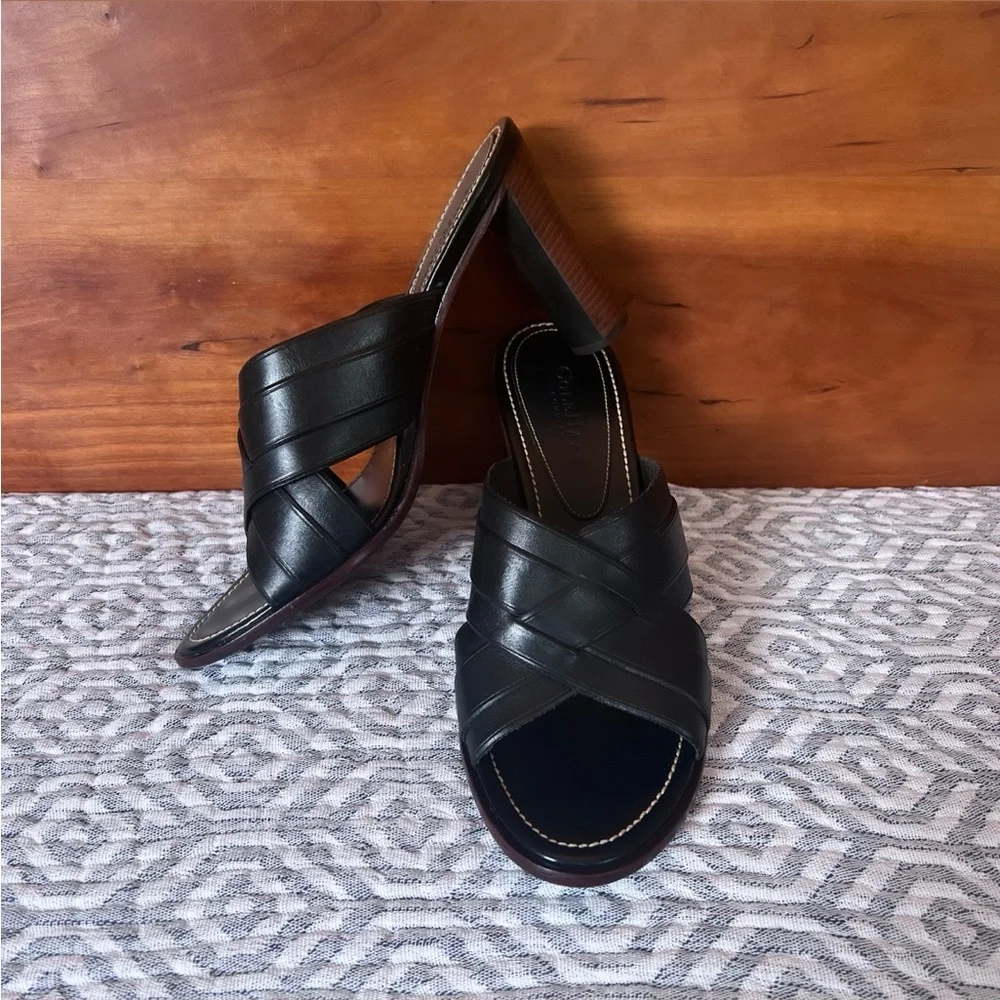 COLE HANN COUNTRY Black Leather Block Heel Slide Mule Sandals Size 8.5 - Picture 4 of 14